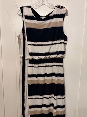 Cato Women’s Size 14/16W Stripe Stretch Midi Dress Work Neutral Casual Capsule